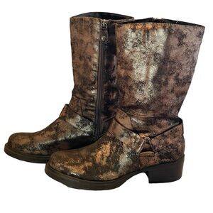 🤑Simply Vera Wang Metallic Leather Upper Round Toe Side Zip Mid Calf Boots 8M